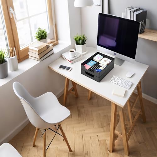 RHONZHAO Letter-Size Black Desk Drawer Organizer for A4 Paper, Stackable Office Tray