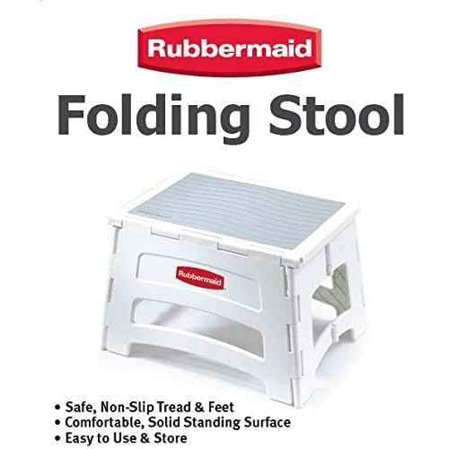 Rubbermaid Mini Folding Step Stool, Short, Foldable, Lightweight with Slip Resistant Treads and Non-Slip Feet, White