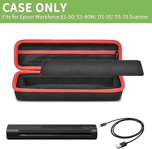 ALKOO Black Portable Scanner Case for Epson ES-50/60W/55R - Water-Resistant, Shockproof, Organizer