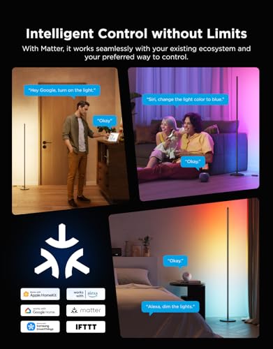 Govee RGBIC Floor Lamp 53.7in Black 1000lm Smart Corner LED Light