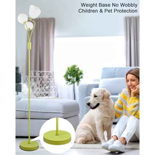 69IN Dimmable Floor Lamp Art Deco Floor Lamps with Globe & Flower Lampshade for Girls/Kid Room Standing Lamps with 3Pcs 3000K Bulbs Stylish Design Mid Century Modern Tall Lamp-Green
