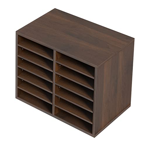 VEVOR Literature Organizers, 12 Compartments Office Mailbox with Adjustable Shelves, Wood Literature Sorter 20.4x12x16.1 inches for Office, Home, Classroom, Mailrooms Organization, EPA Certified Brown