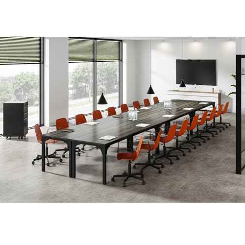 13FT Conference Table, Super Sturdy Large Rectangle Meeting Seminar Table for 16 Person, Long Business Tables, 4 Pcs Grey