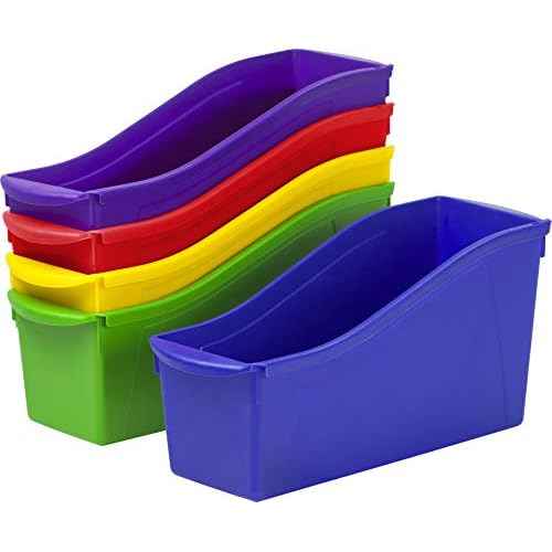 Storex Interlocking Book Bins, 5 1/3 W x 14 1/3 L x 7 H, 5 Color Set, Plastic (70105U06C)