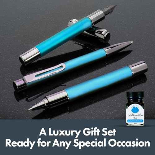 Monteverde Ritma 3+2 Piece Gift Set, Turquoise - Includes Stub Nib Fountain Pen, Rollerball, Ballpoint, 30ml Ink & Refill - Premium Writing Set for Calligraphy & Art Enthusiasts