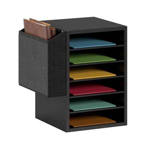 Literature Organization Paper Storage Slot, Office Desk File Organizer, Desktop Wood Mailbox For Teacher Classroom, 6 Tier Adjustable Countertop Mail Sorter, Mailboxes With Name Slots, Black