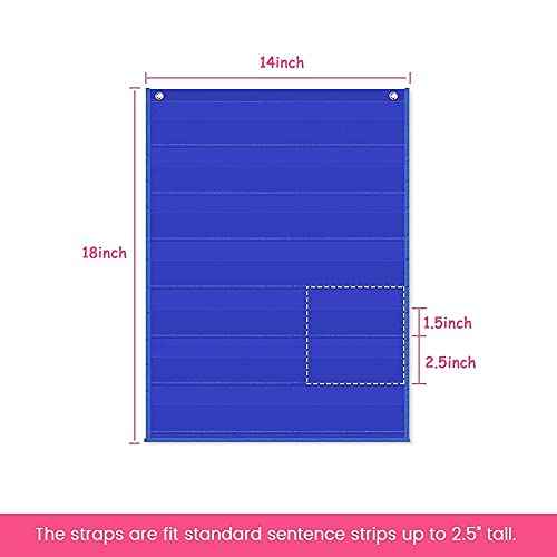 Auchq Magnetic Pocket Chart,Standard Pocket Chart with 7+1 Pockets,14 Double-Sided Dry-Eraser Cards for Daily Schedule,Class Demonstrations,Classroom Office Home Activities (Blue)