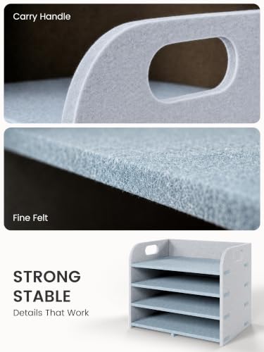 Fluxynara 4-Tier Felt Desk Organizer with Handles - Office Paper Storage