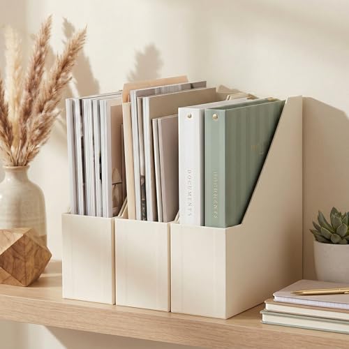 Beige Magazine Holder Set of 3 - Stylish Desk File Organizers by ZICOTO