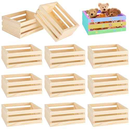 OMISTAR 12 Pcs Small Wooden Crates for Crafts - 6.3¡¿4.7¡¿2.8" Storage Baskets, Mini Unfinished Wooden Boxes, Ventilated Design, Decorative Wood Baskets for Crafts, Arts, Milk