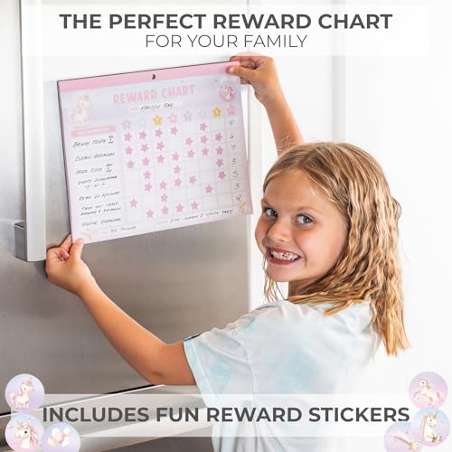 Fun Magnetic Reward Chart for Kids at Home ? Motivational Easy to Use Chore Chart w Stickers Encourages Good Habits ? Unicorn Behavior & Responsibility Chart for Girls Creates a Fun Daily Routine