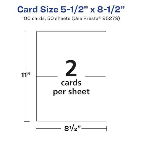 Avery Printable Rectangle Invitation Cards, 5.5" x 8.5", Glossy White Cardstock, Laser/Inkjet Cards, 100 Total
