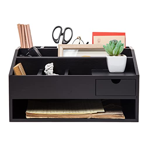 Wood Desk Drawer Organizers with File Organizer Pen holder Office Decor combo for Desk Organization Home can arrange office supplies such as calculators scissors pens note papers, etc. (black)