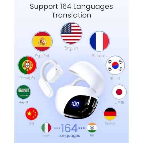 AI Translation Earbuds Real Time 164 Languages 80H Playtime Translator Ear Buds Audifonos Traductores Ingl?s Espa?ol Wireless Earphones Bluetooth Headphones for Travel Business Meeting Learning White