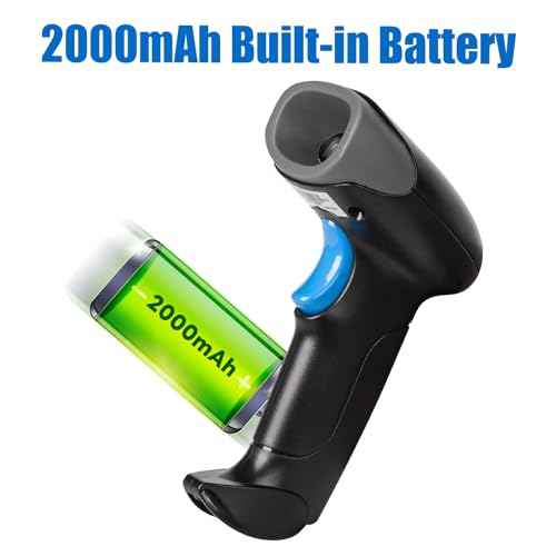 QR Code Scanner with Foldable Stand, 1D 2D Barcode Scanner 2.4G Wireless & USB Wired Connection, Handheld CMOS Image Bar Code Reader for Warehouse Library Supermarket