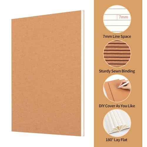 60 Pack A5 Ruled Lined Kraft Notebooks Bulk, Journaling Notebooks, A5 Lined College Ruled Notebook, 8.3x5.5 Inches 60 Pages Travel Journal Notebooks Set for Work, School, Student, Kids, Writing