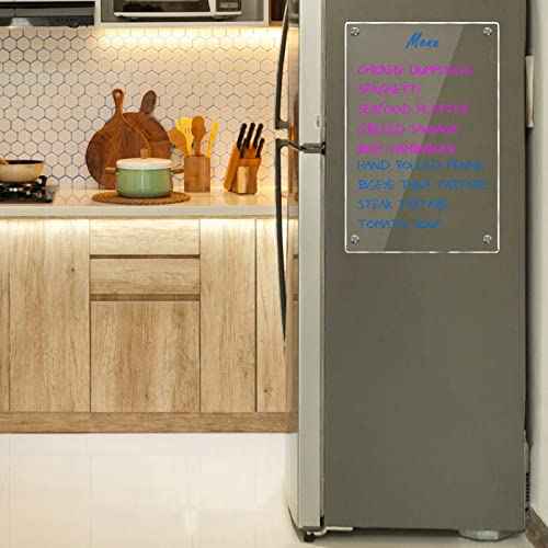8"x12" Acrylic Magnetic Dry Erase Board for Fridge, Clear Acrylic Magnet Calendar for Refrigerator,Includes 6 Dry Erase Markers(Clear Blank)