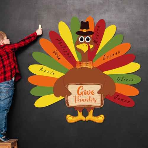 3 Feet Tall DIY Turkey Bulletin Board Set Thanksgiving Classroom Decor Turkey Craft Kit with Adhesive Dots for Kids DIY Craft Activities Autumn Fall Thanksgiving Party Harvest Home Decoration
