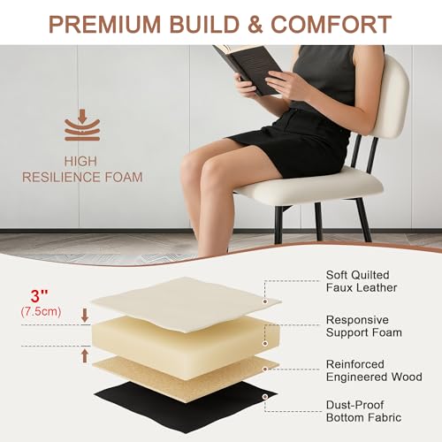 VECELO 4-Pack Beige Upholstered Dining Chairs with Curved Backrest
