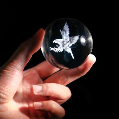 Eagle 3D Laser Engraved Crystal Ball Paperweight 60mm with Stand - Clear Gift