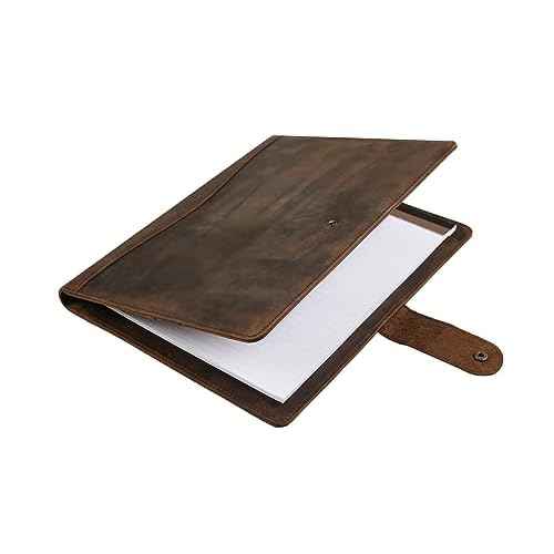 Personalized Leather Portfolio for Men, Leather Padfolio for Women, Business Resume Portfolio Folder, Leather Notepad Portfolio Organizer, A4 Leather Folio Legal Pad Holder (Dark Khaki, Non-Custom)