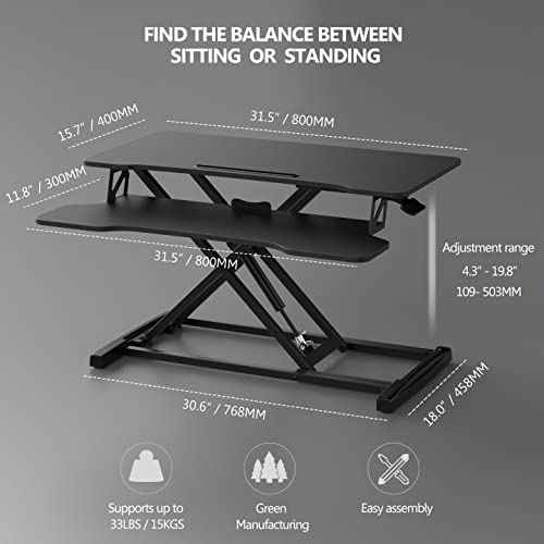 FITUEYES Height Adjustable Standing Desk 32¡± Wide Sit to Stand Converter Stand Up Desk Tabletop Workstation for Dual Monitor Riser FSD308001WB