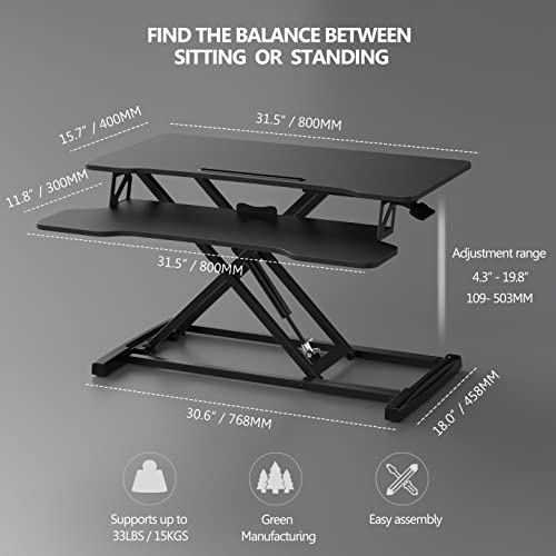 FITUEYES Black 32" Height Adjustable Standing Desk Converter — Sit-to-Stand