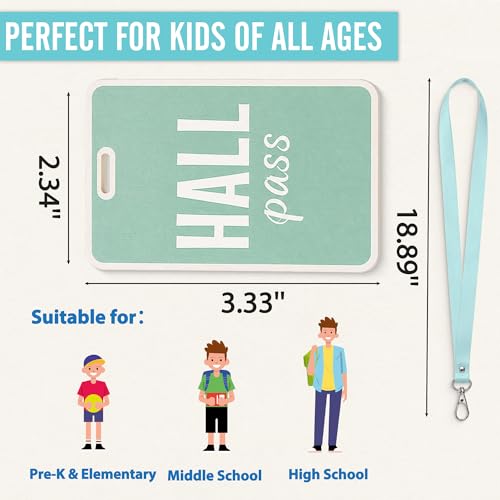 Pastel Classroom Hall Passes - 6 Durable Wooden Student Bathroom Pass Lanyard Set