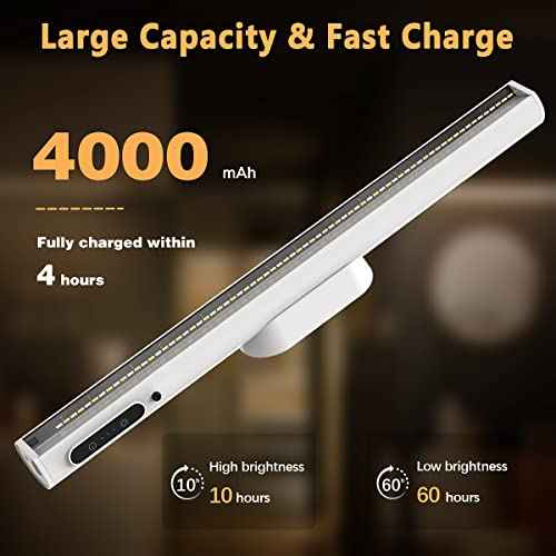 Hapfish Battery Powered Operated Wall Strip Lights, Rechargeable Magnetic LED Light Bar with Remote, Dimmable Desk Lamp, Under Cabinet Lighting Wireless for Mirror Closet Bathroom Kitchen ? White