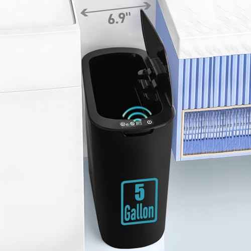 TIPGO 5 Gallon Motion Senor Bathroom Trash Can with Lid, Automatic Garbage Can Touchless, Smart Plastic Waste Basket for Narrow Spaces, Bathroom, Office, Bedroom, Living Room (Black)