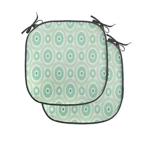 Ambesonne Mint Chair Seating Cushion Set of 2, Big and Little Circles in Symmetrical Composition with Vintage Pastel Colors, Anti-Slip Seat Padding for Kitchen & Patio, 16"x16", Mint and Pale Green