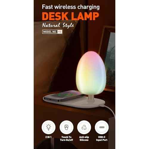 LDNIO Bedside Lamp with Wireless Charger, Desktop lamp with Wireless Fast Charger LED Desk Lamp with Dimable Touch Control Night Light with Wireless Charger Perfect for Gift