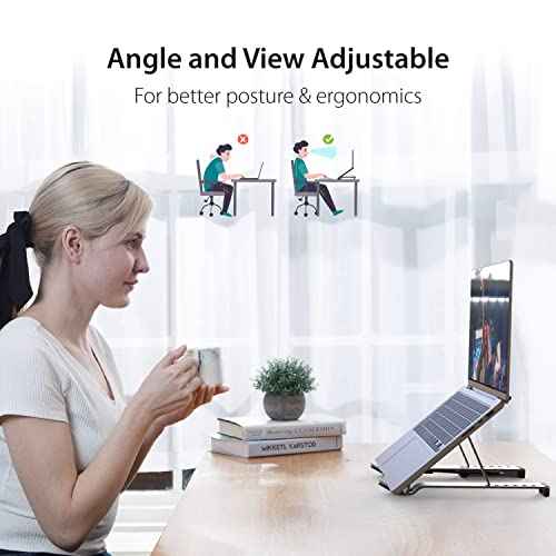 j5create Portable Aluminum Laptop Stand with USB 4-Port Hub, Foldable and Adjustable Notebook Riser with 4 USB-A Ports for MacBook, Laptop, and Tablet up to 16" (JTS223)