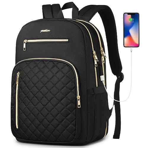 YAMTION Backpack Women Laptop,17.3 Inch Backpack with USB for Uni College Students Teacher Business Work,Black