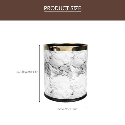 Ciieeo Elegant White Marble Trash Bin - Decorative Waste Basket for Bathroom, Bedroom, Office | Compact Lidless Design for Easy Use and Organization