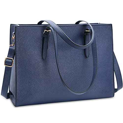 Laptop Bag for Women Waterproof Lightweight Leather 15.6 Inch Computer Tote Bag Business Office Briefcase Large Capacity Handbag Shoulder Bag Professional Office Work Bag Blue