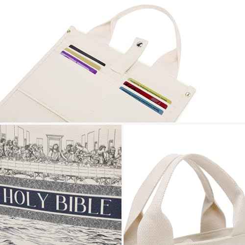 Holy Bible Cover for Women - Canvas Tote Bag Design, Bible Book Carrier Case for Teen Girls, Religious Gift