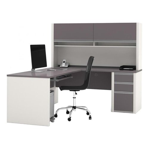BOWERY HILL Modern Wood 5 Piece L-Shaped Computer Desk with Hutch in Slate Gray