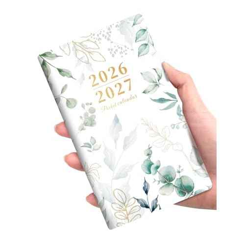 SUNEE Pocket Calendar 2026-2027 - Two Year Monthly Planner Small Calendar 3.5" x 6" Organizer for Daily & Yearly Schedule - Compact Agenda Notebook for School, Work, Women, Greenery