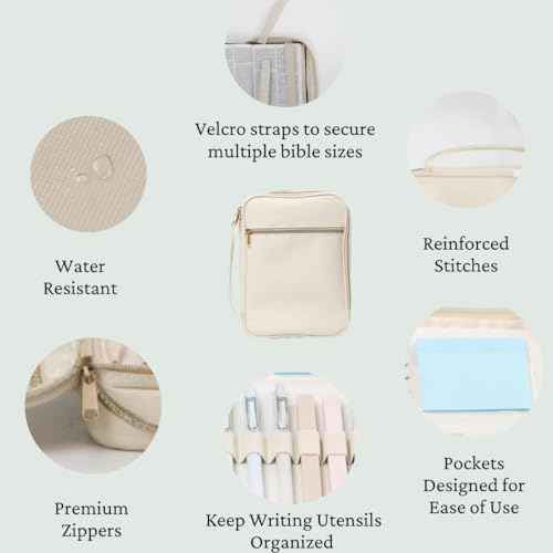 S.F. Creations Premium Bible & Book Carrying Case with Journaling Accessories - Convenient for Men, Women, Teens, and Kids, Ivory