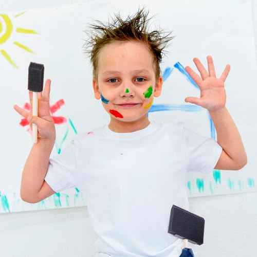 4 Pcs Foam Paint Brushes, 4 Sizes Wood Handle Sponge Paint Brush 1" 2" 3" 4" for Details, Staining, Varnishes, Large Area and DIY Craft Projects