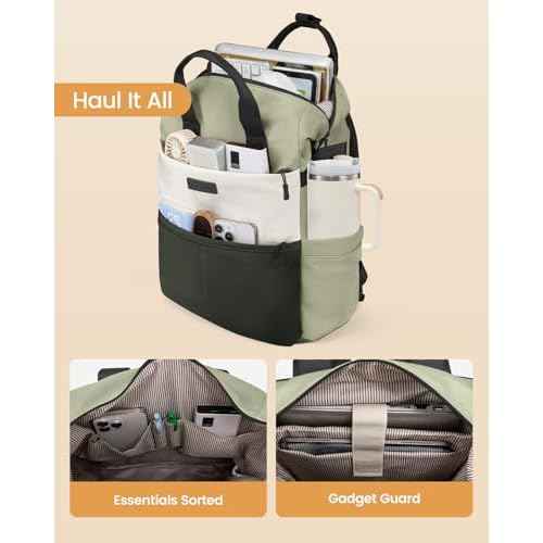 LOVEVOOK Laptop Backpack for Women, 17.3 Inch Work Travel Backpack Purse for School College Bookbag for Teen Girls Cute Computer Bag for Teacher Nurse Business, Green-Beige