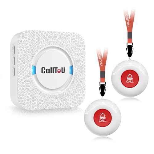 CallToU Elderly Monitoring Call Button Wireless Caregiver Pager Smart Senior System with Light Personal Buzzer Alarm 2 Portable Transmitters 1 Plugin Receiver