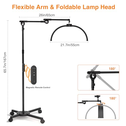CHICLUX Lash Lights for Eyelash Tech, Foldable Floor Lash Lamp for Eyelash Extensions, Dimmable LED Half Moon Lash Light with Phone Holder and Wheeled Base, Esthetician Light for Eyelash, Tattoo