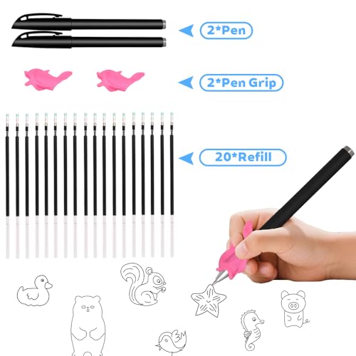 Magic Pens & Refills for Grooved Handwriting Workbooks,Disappearing Ink Pens for Handwriting Book,Magic Ink Pen for Grooved Handwriting Practice for Kids or Grooved Writing Books 3-5