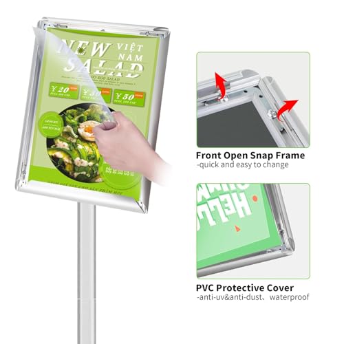 Heavy Duty Adjustable Pedestal Poster Sign Stand, 8.5x11 Aluminum Open Floor Standing Sign Holder for Vertical and Horizontal View Display (8.5x11,Silver)