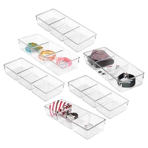 iDesign 3-Section Drawer Organizer for Kitchen, Bathroom, and Desk Drawers - Set of 6 - Clear