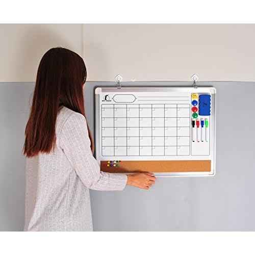 Whiteboard Calendar Dry Erase for Wall - 24 x 18 in White Board Planner Monthly Magnetic with 1 Eraser, 4 Dry Wipe Markers, 4 Magnets and 10 Thumb Tacks - Wall Hanging Marker Board Month Calendar
