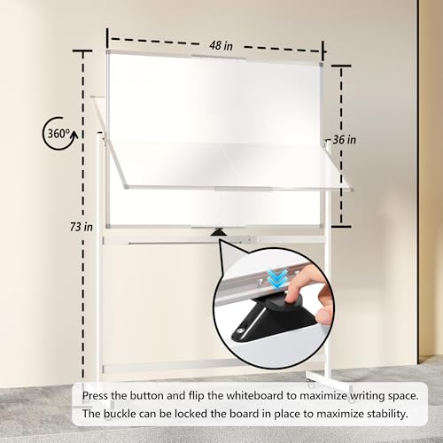 Neatsure 48x36-Inch Double-Sided Mobile Whiteboard on Wheels, Silver