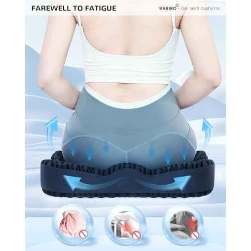 Enlarged 19.7" Gel Seat Cushion, Egg Gel Chair Pads for Wheelchair Pressure Coccyx Sciatica Pain Relief, Cooling Desk Seat Cushion for Kayak, Car, Office Chair Long Sitting[Black]